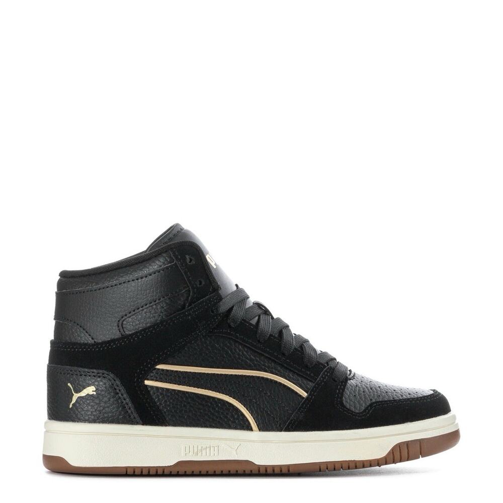 Puma Womens Size 9.5 Rebound Layup Luminous High Top Sneakers Black Gold Shoes